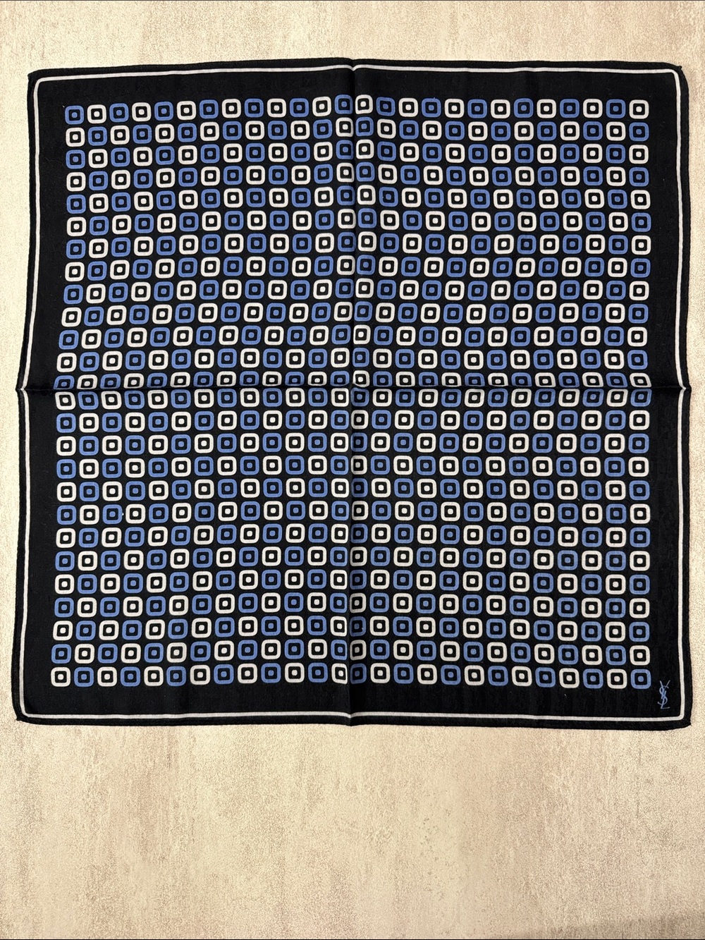 Yves Saint Laurent Black Blue White Geometric Pocket Square